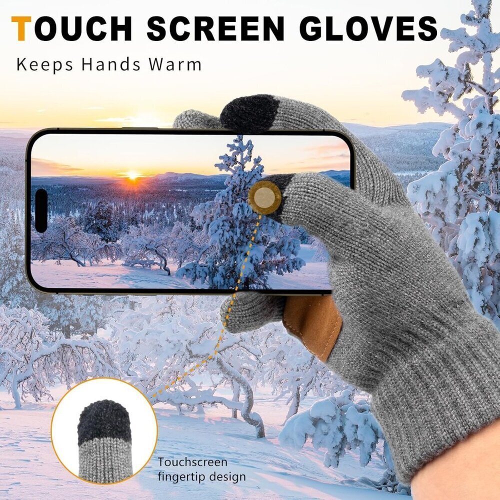 Unisex Dark Grey Fleece-Lined Beanie with Earflaps, Scarf & Touchscreen Gloves - Picture 4 of 7
